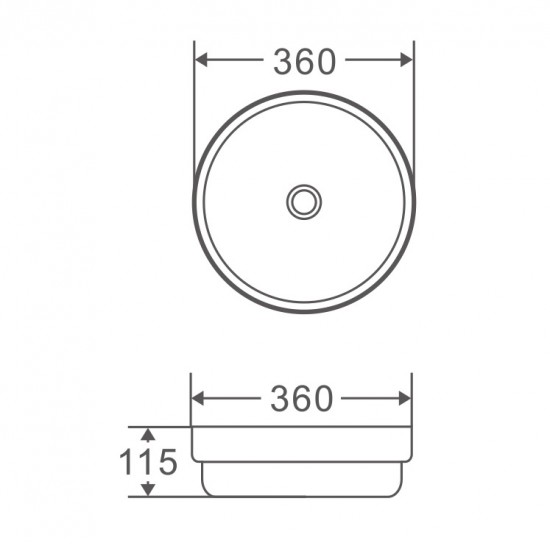 360*360*115mm Bathroom Round Above Counter White Ceramic Wash Basin